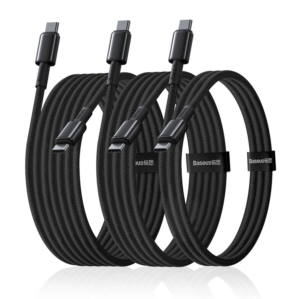 Baseus Tungsten Gold USB-C til USB-C Kabel - 1m / 2m / 3m - 100W - 3 stk - Sort