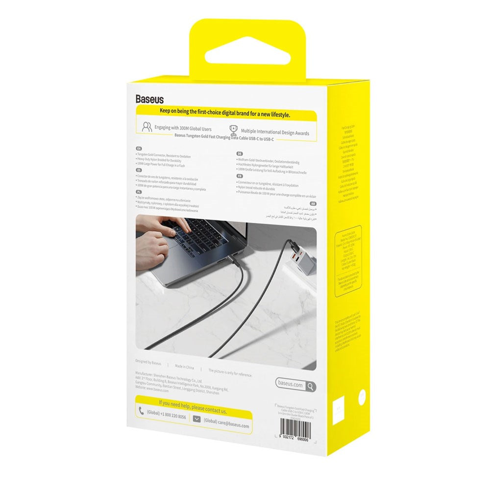 Baseus Tungsten Gold USB-C til USB-C Kabel - 1m / 2m / 3m - 100W - 3 stk - Sort