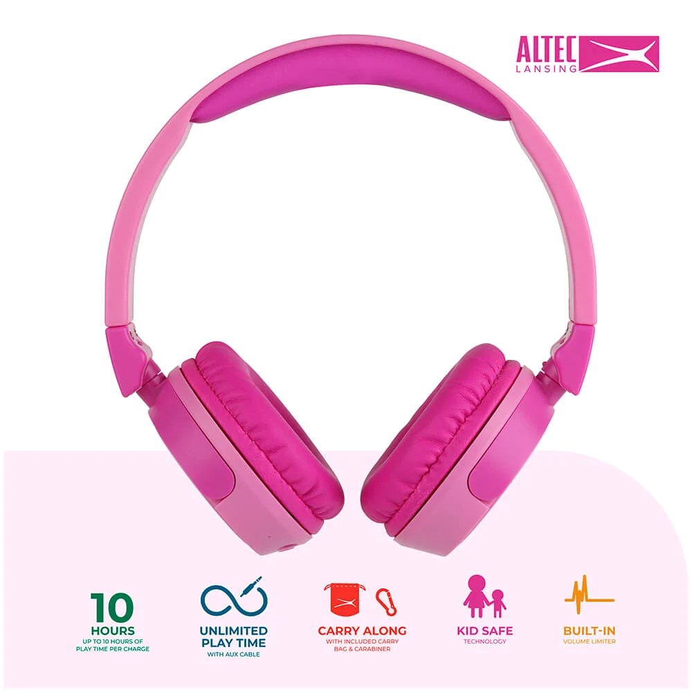 Altec Lansing 2-i-1 Trådløs / m. Ledning Headset til Børn - On-Ear Design - Lyserød