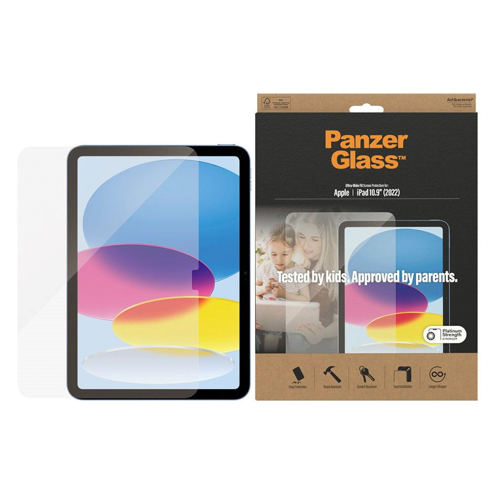 iPad 10.9" (2022) PanzerGlass Skærmbeskyttelse AntiBacterial Ultra-Wide Fit - Platinum Strength - Gennemsigtig