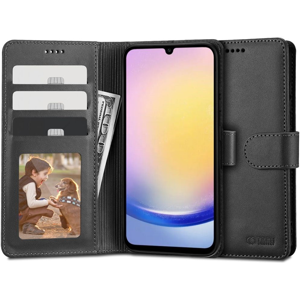 Samsung Galaxy A25 (5G) Tech-Protect Wallet Flip Cover m. Pung & Ståfunktion - Sort