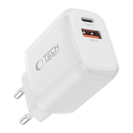 Tech-Protect Vægoplader m. 1x USB-C & 1x USB-A - 65W - Hvid