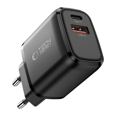 Tech-Protect Vægoplader m. 1x USB-C & 1x USB-A - 65W - Sort