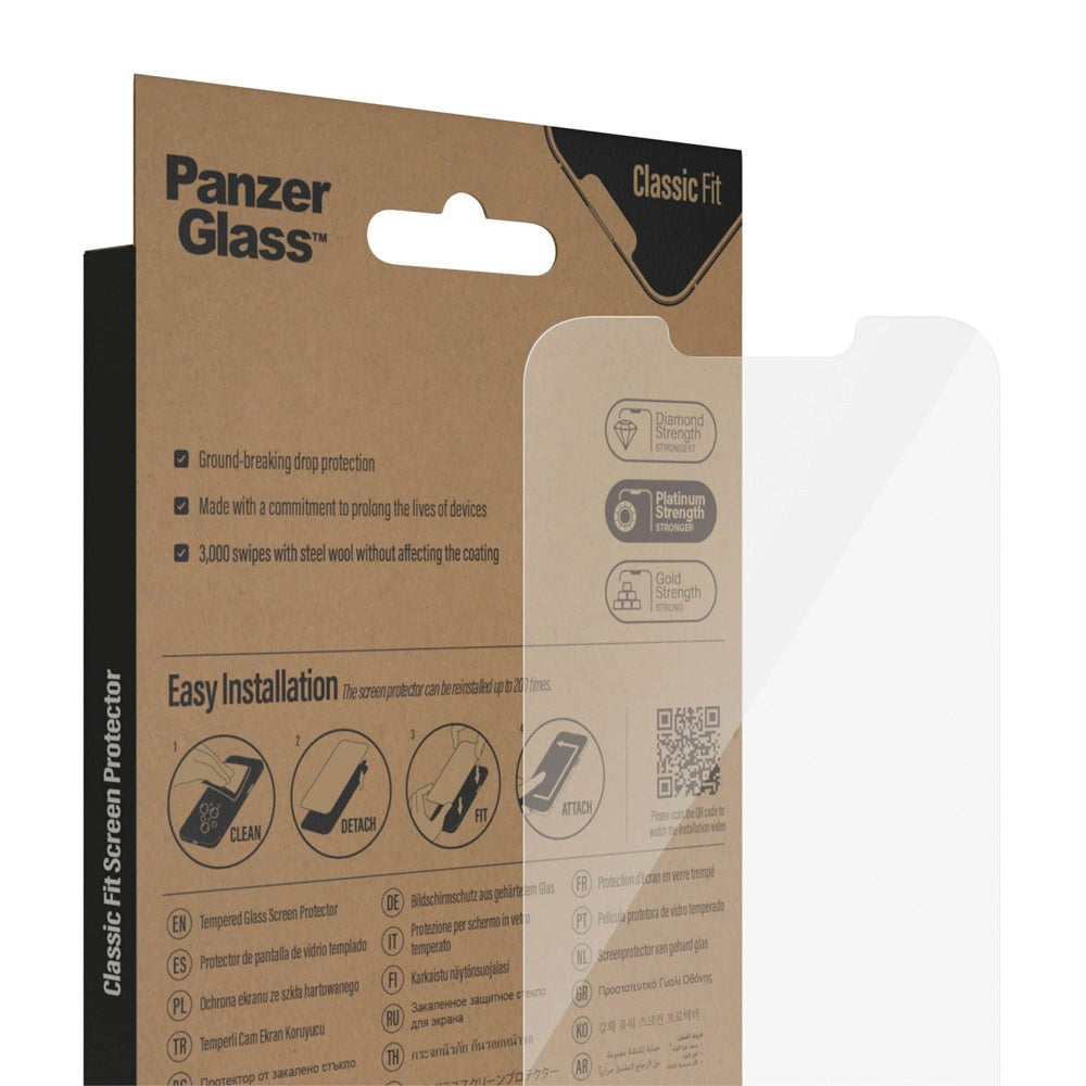 iPhone 14 / 13 / 13 Pro PanzerGlass AntiBacterial Classic Fit Skærmbeskyttelsesglas - Platinum Strength - Gennemsigtig