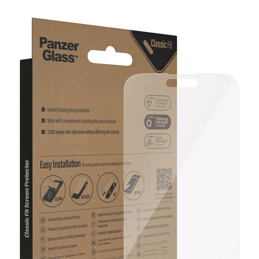 iPhone 14 Pro Max PanzerGlass AntiBacterial Classic Fit Skærmbeskyttelsesglas - Platinum Strength - Gennemsigtig