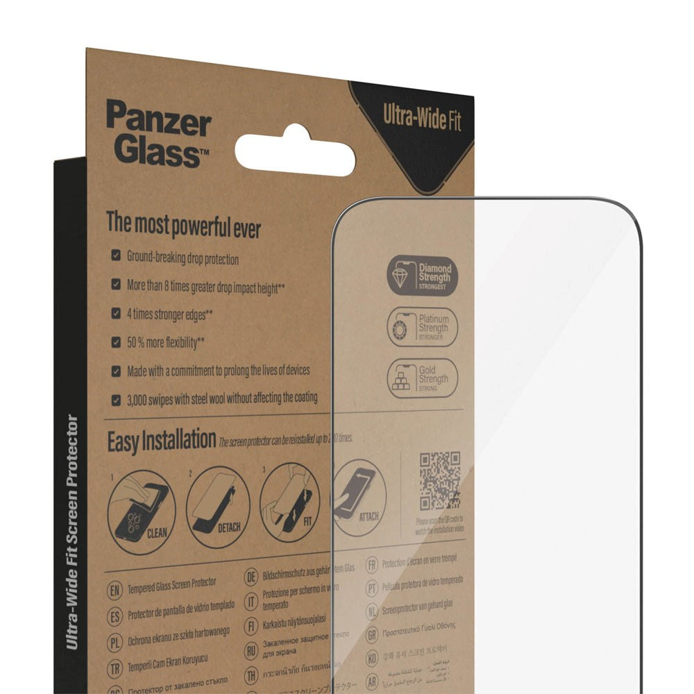 iPhone 14 Pro PanzerGlass AntiBacterial Ultra Wide Fit Skærmbeskyttelsesglas - Diamond Strength - Gennemsigtig