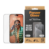 iPhone 15 Pro Max PanzerGlass Ultra Wide Fit Skærmbeskyttelse m. EasyAligner - Diamond Strength - Gennemsigtig / Sort Kant - (DEMO)