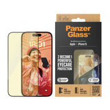 iPhone 15 / 16 PanzerGlass Ultra Wide Fit Beskyttelsesglas m. EasyAligner - Anti-Reflective - Anti-Blue Light - Diamond Strength - Gennemsigtig / Sort Kant