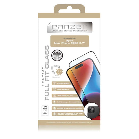 iPhone 15 Plus PANZER Premium Full-Fit Glass - Hærdet Glas - Sort Kant