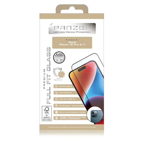 iPhone 15 Pro PANZER Premium Full-Fit Glass - Hærdet Glas - Sort Kant