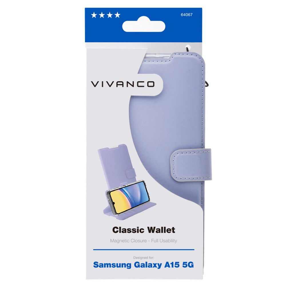 Samsung Galaxy A15 (5G) / A15 Vivanco Classic Wallet Flip Cover m. Kortholder - Lilla