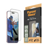 iPhone 16 Pro Max PanzerGlass Ultra Wide Fit Beskyttelsesglas m. EasyAligner - EyeCare - Diamond Strength - Gennemsigtig / Sort Kant