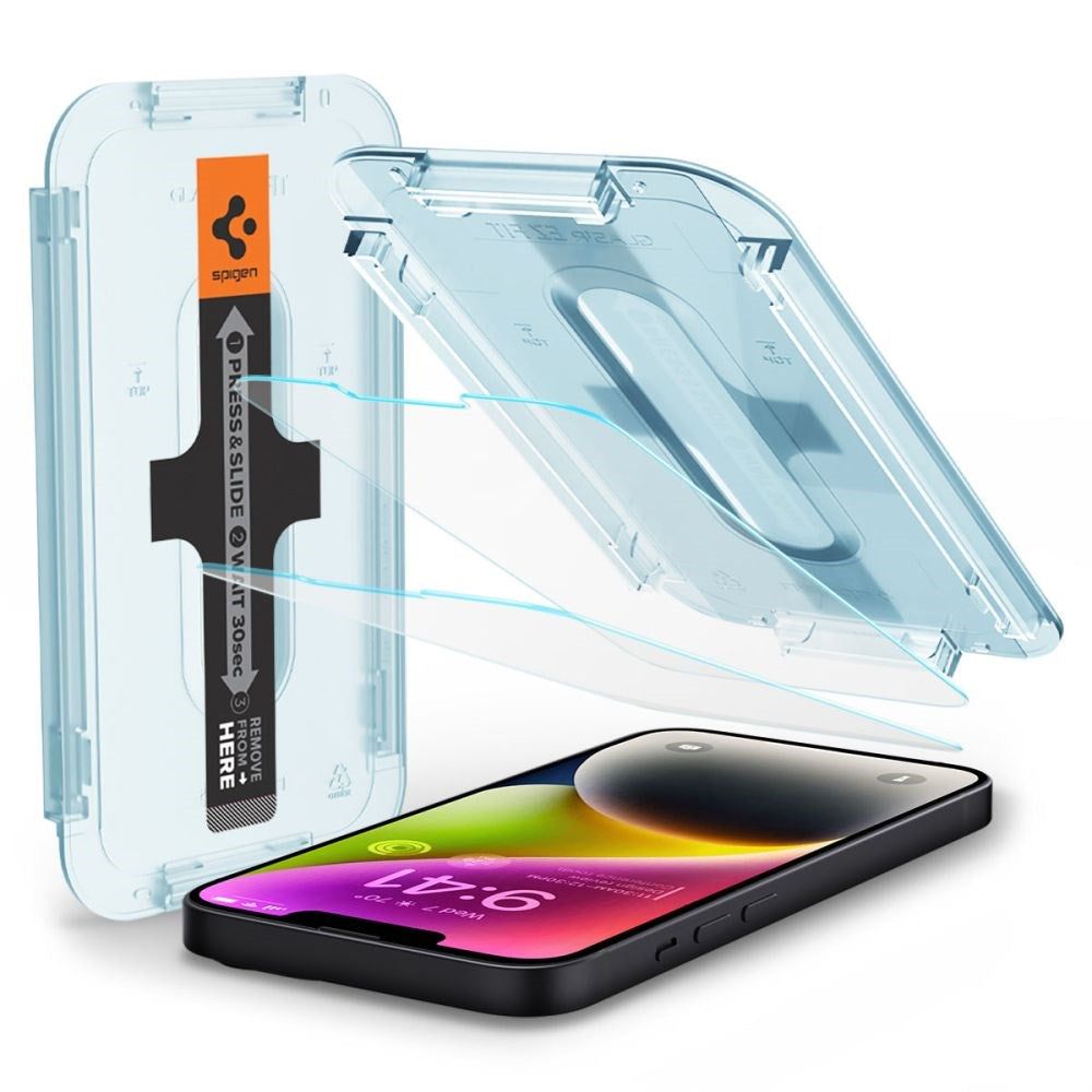 iPhone 14 / 13 / 13 Pro Spigen EZ Fit Glas.tR Skærmbeskyttelse 2. Stk - Case Friendly - Gennemsigtig