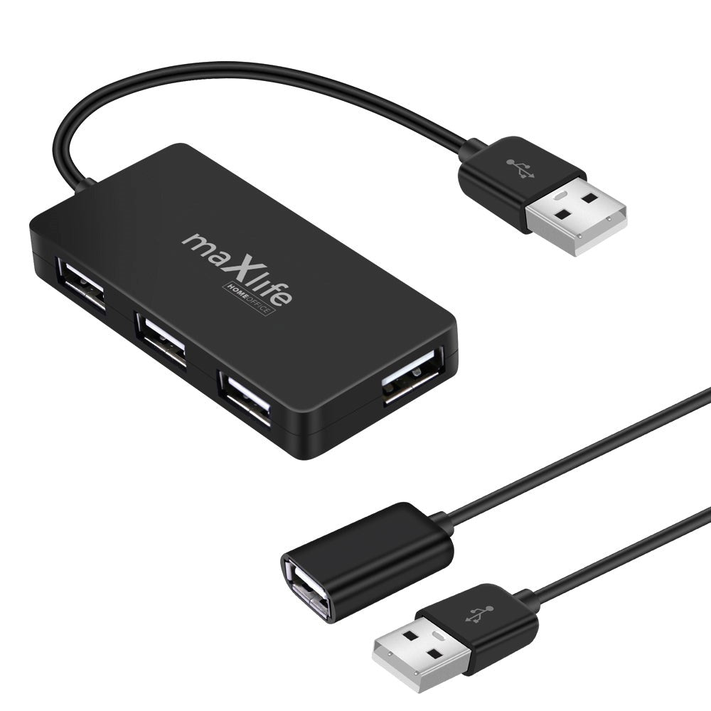 MaxLife 4-i-1 USB-A Multiport Adapter m. 4 x USB-A - Sort