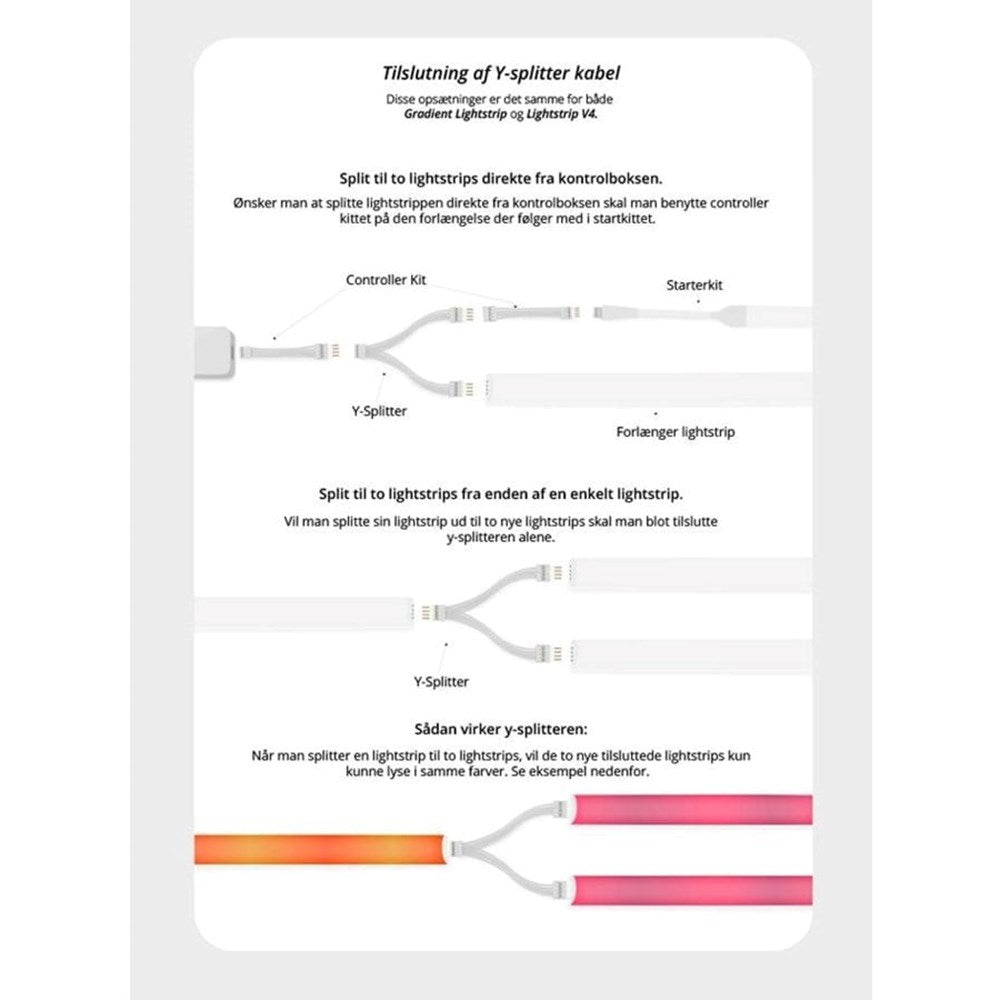 Light Solutions - Y-Splitter Kabel til Philips Hue Gradient LightStrip - Hvid