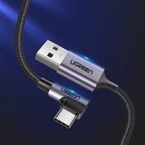 Ugreen 18W Vinklet USB-A til USB-C Kabel - 2 Meter - Sort