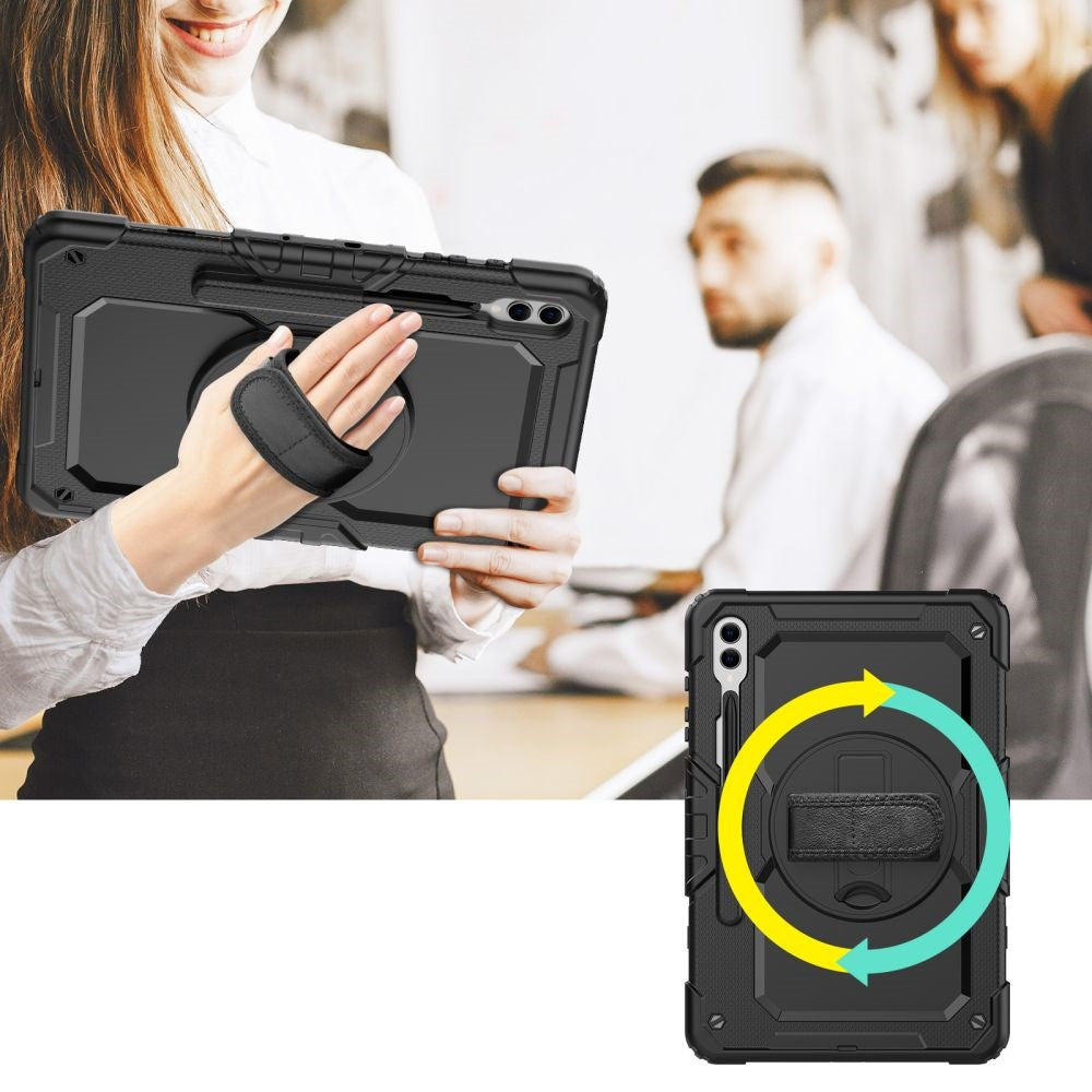 Samsung Galaxy Tab S9+ (Plus) Håndværker Cover m. Beskyttelsesfilm, Håndholder & Skulderstrop - Tech-Protect Solid360 - Sort