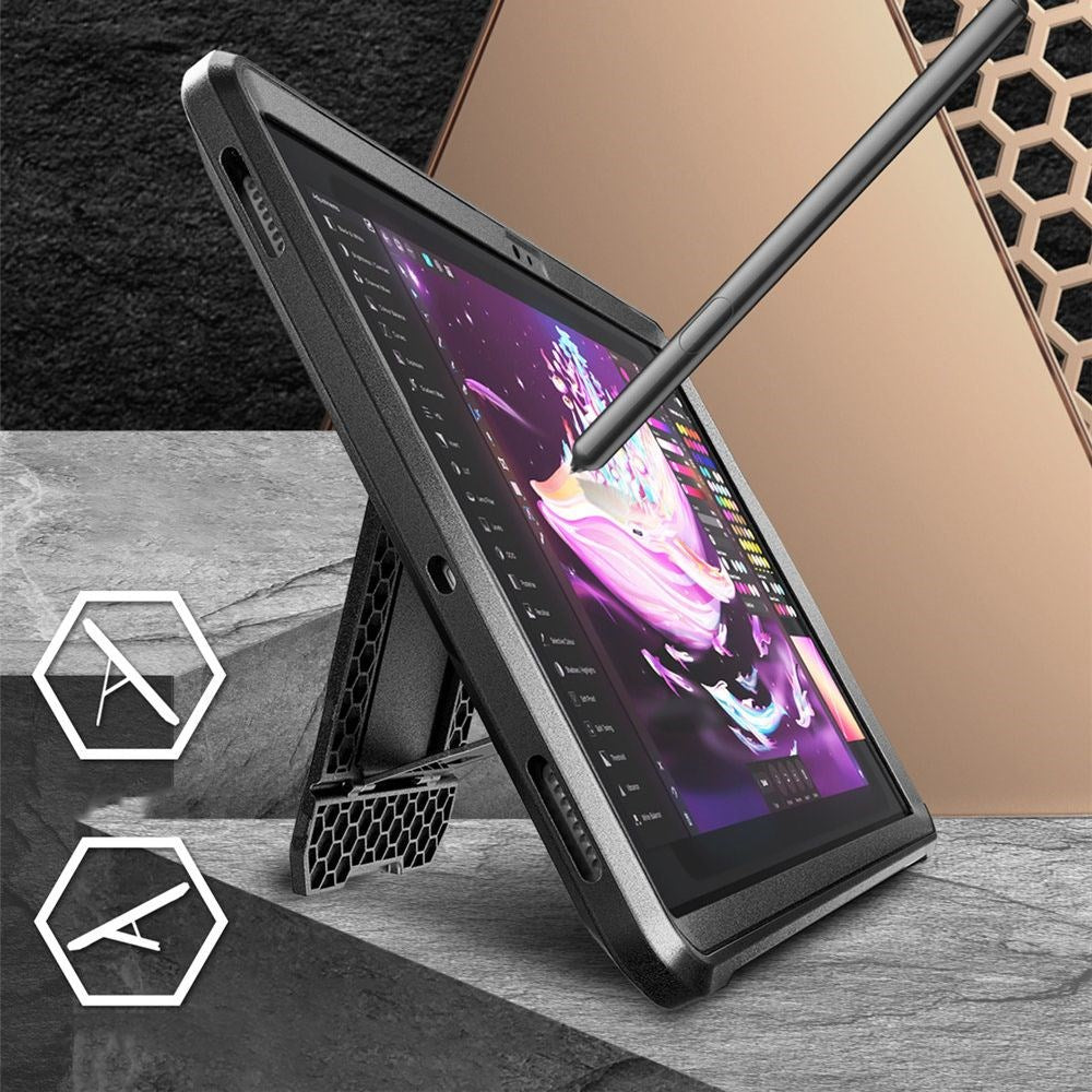 Samsung Galaxy Tab S9 FE+ (Plus) Håndværker Cover - Supcase Beetle Unicorn Pro Bagside Cover m. Beskyttelsesfilm - Sort