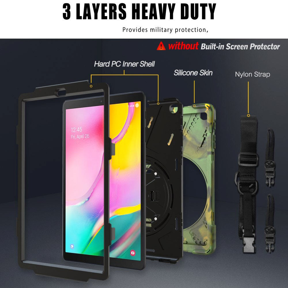 Samsung Galaxy Tab A 10.1" (2019) Håndværker Cover m. Håndholder & Skulderstrop - Camouflage