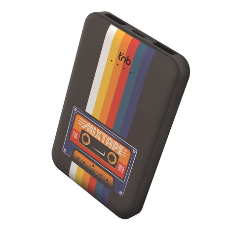 T'NB Powerbank 5000mAh - 20W - 2 x USB-A - 1 x USB-C - Kassettebånd Design