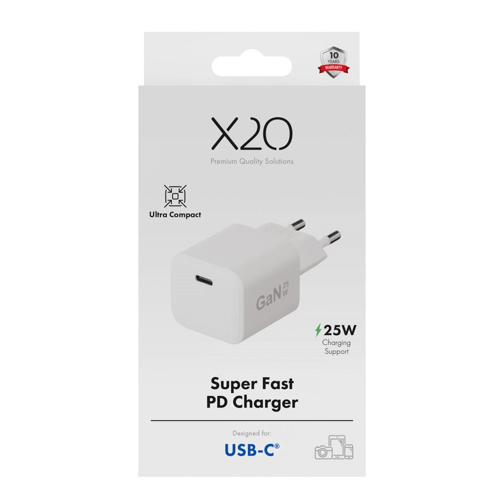 X2O Vægoplader m. 1x USB-C - 25W - Hvid