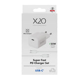X2O Vægoplader m. 1x USB-C & 1x USB-C Kabel - 1.2m / 25W - Hvid