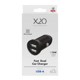 X2O Dobbelt Biloplader - 12W / USB-A - Sort