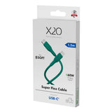 X2O Superflex USB-C til USB-C Kabel - 1.5m / 60W - Grøn