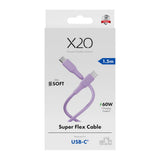 X2O Superflex USB-C til USB-C Kabel - 1.5m / 60W - Lilla