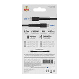 X2O Longlife USB-C til USB-C Kabel - 3m / 100W - Sort