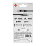 X2O Longlife USB-C til USB-C Kabel m. LED Display - 1.5m / 100W - Sort