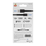 X2O Longlife USB-A til USB-C Kabel - 1m / 60W - Sort