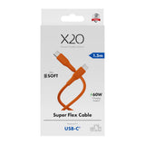 X2O Superflex USB-C til USB-C Kabel - 1.5m / 60W - Orange