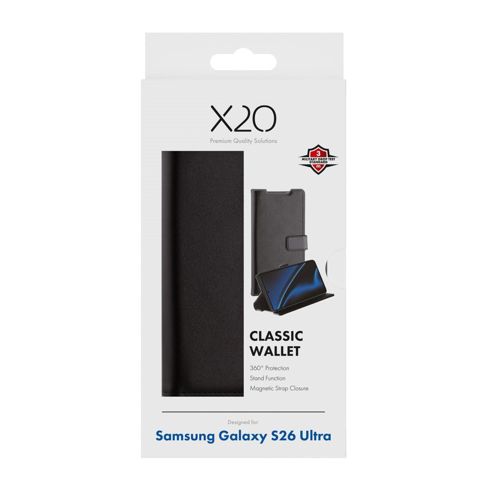 Samsung Galaxy S26 Ultra X2O Classic Wallet Flip Cover m. Kortholder & Ståfunktion - Sort