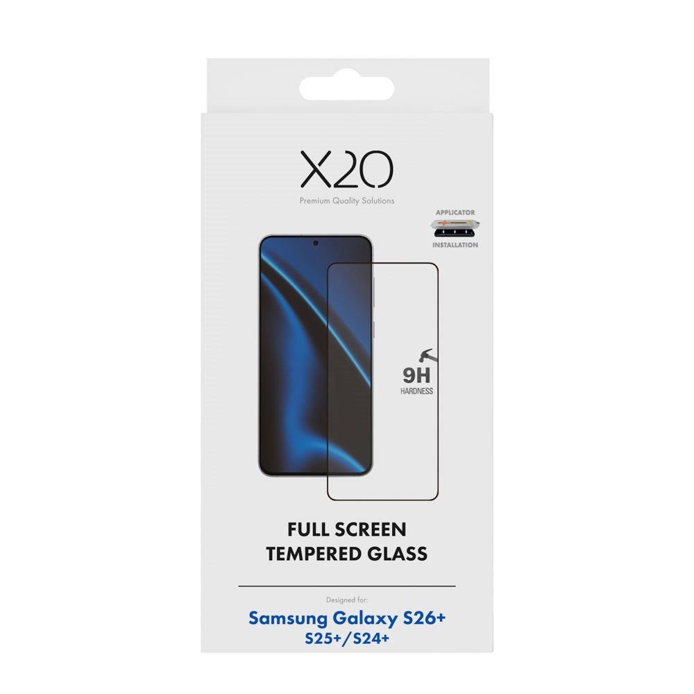 X2O Samsung Galaxy S26+ (Plus) 9H Hærdet Skærmbeskyttelsesglas - Full Fit - Gennemsigtig