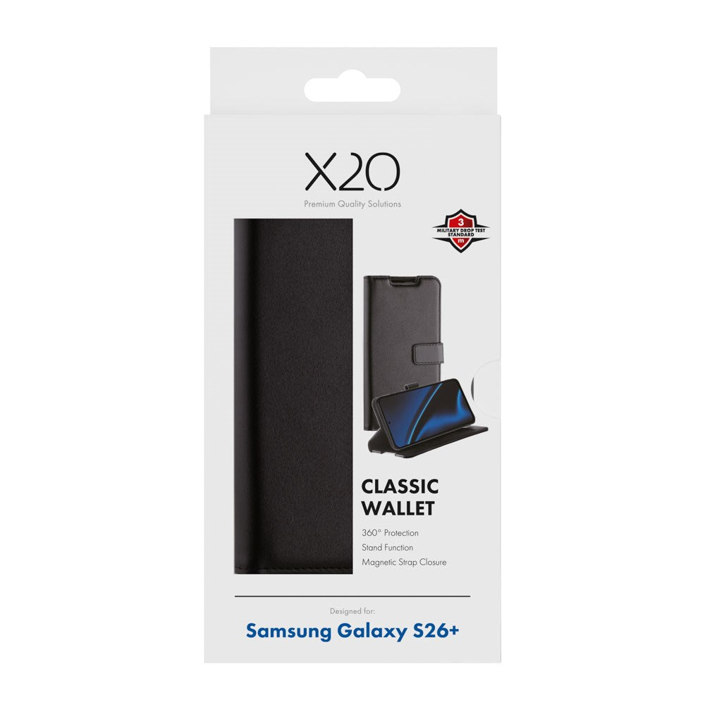 Samsung Galaxy S26+ (Plus) X2O Classic Wallet Flip Cover m. Kortholder & Ståfunktion - Sort