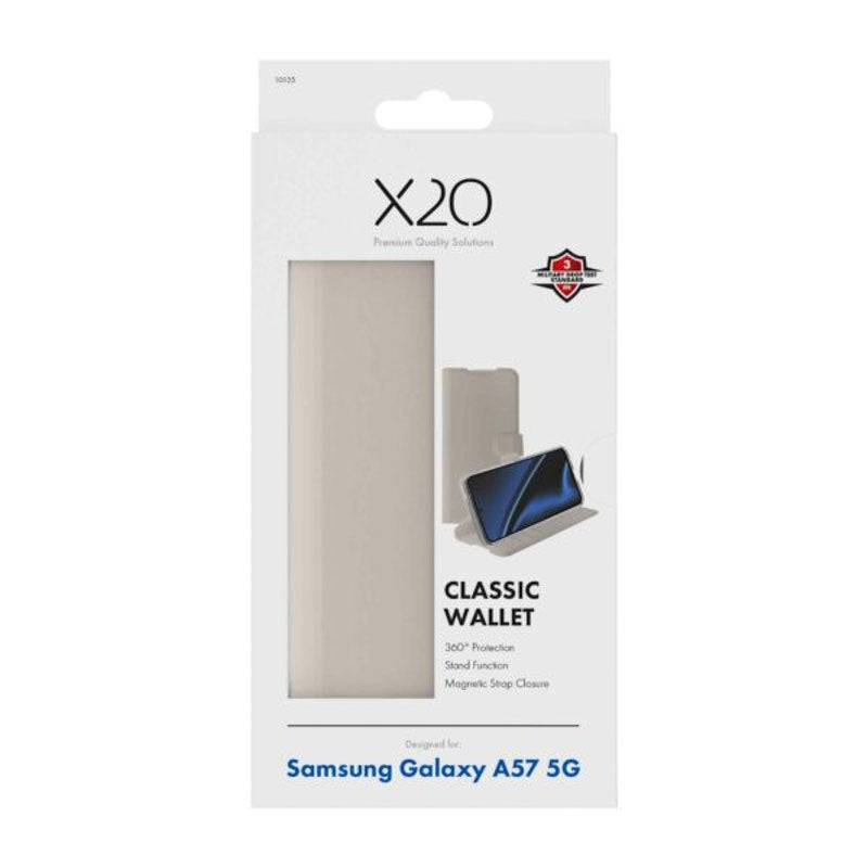Samsung Galaxy A57 X2O Classic Wallet Flip Cover m. Kortholder & Ståfunktion - Beige