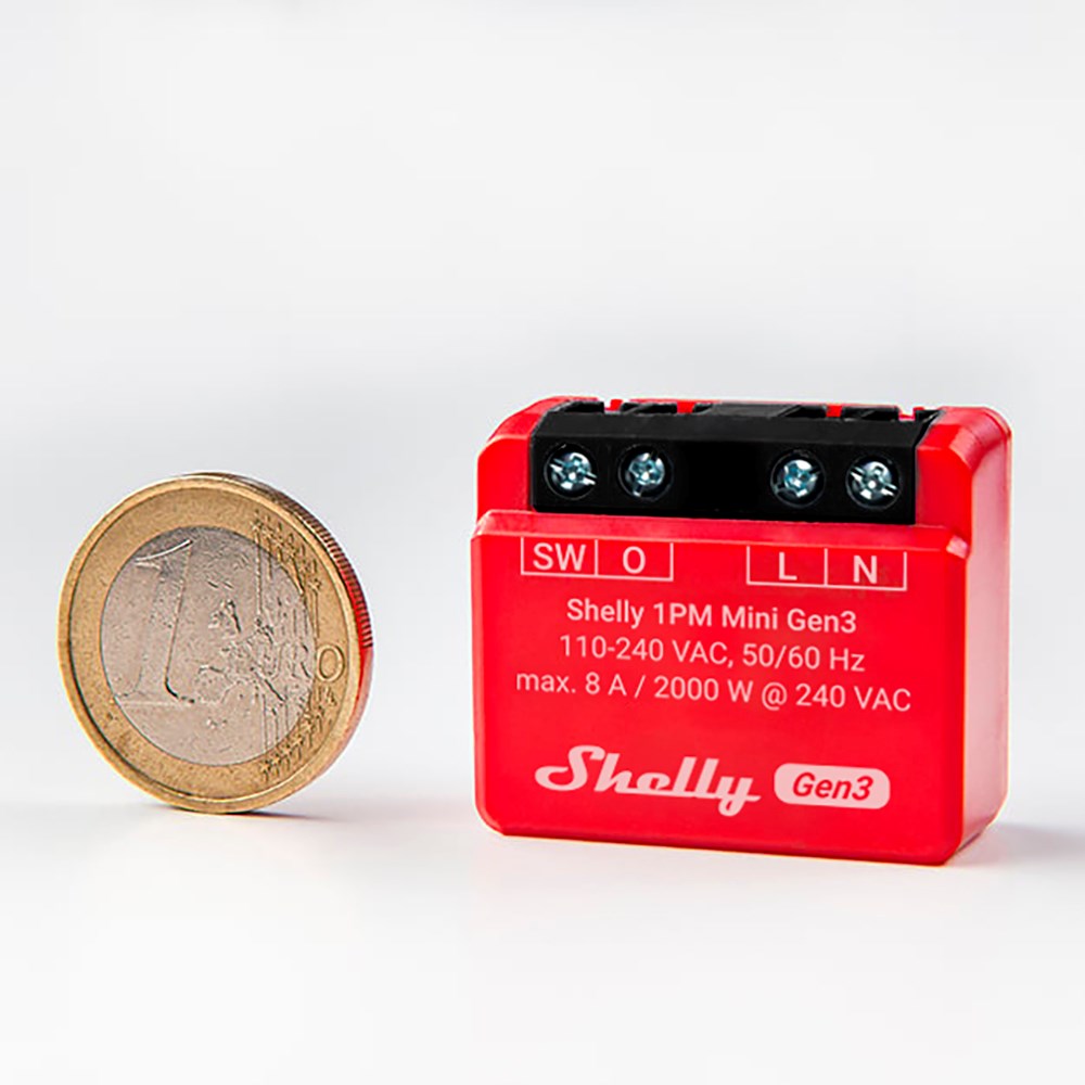 Shelly Plus 1PM Mini (Gen3) Smart Relæ - Rød