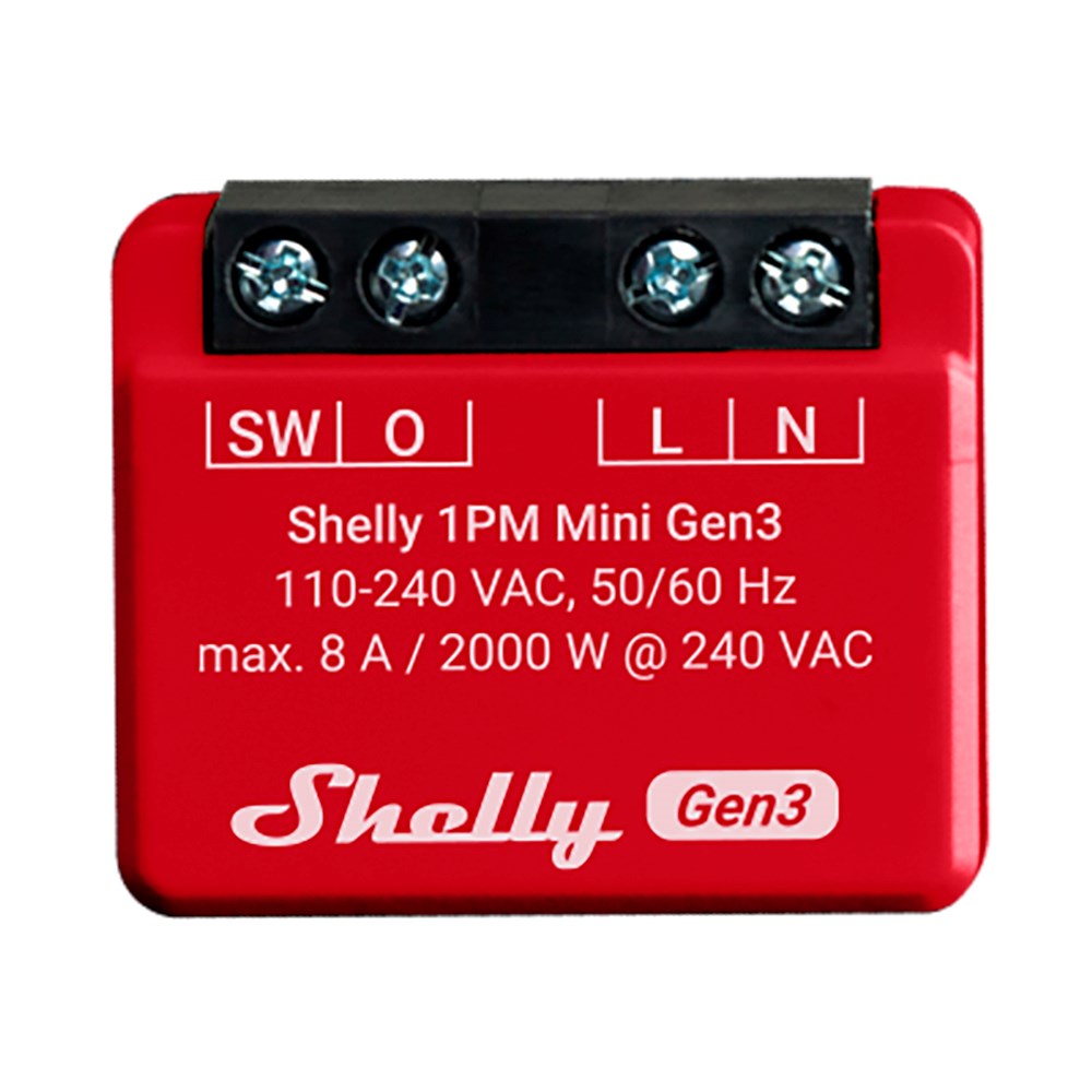 Shelly Plus 1PM Mini (Gen3) Smart Relæ - Rød