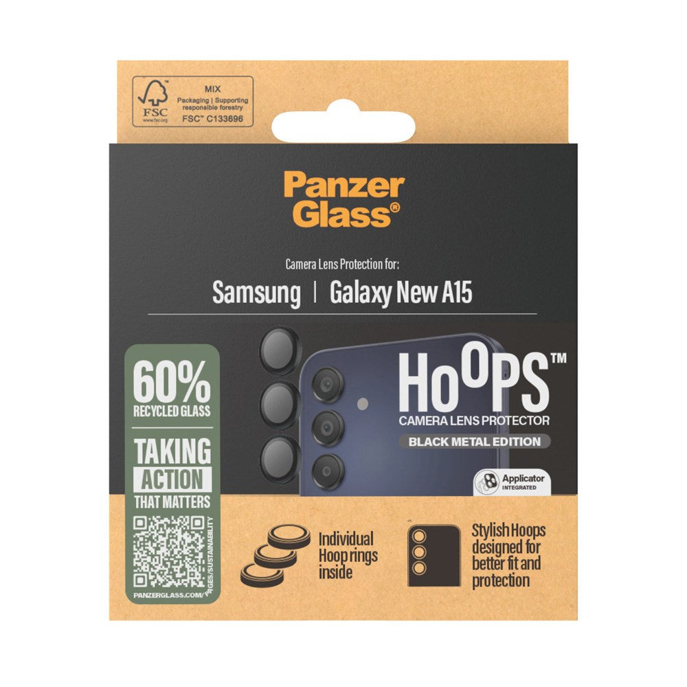 Samsung Galaxy A16 PanzerGlass Hoops - Beskyttelse til Kamera - Gennemsigtig / Sort