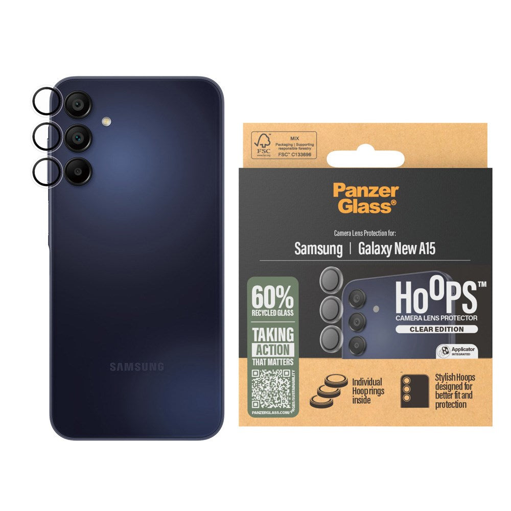 Samsung Galaxy A16 (4G/5G) PanzerGlass Hoops - Beskyttelse til Kamera - Gennemsigtig / Sort