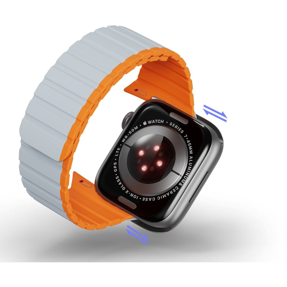 Apple Watch (42/44/SE/45/46/49mm) Dux Ducis LD-Series Silikone Rem m. Magnetisk Lukning - Grå / Orange