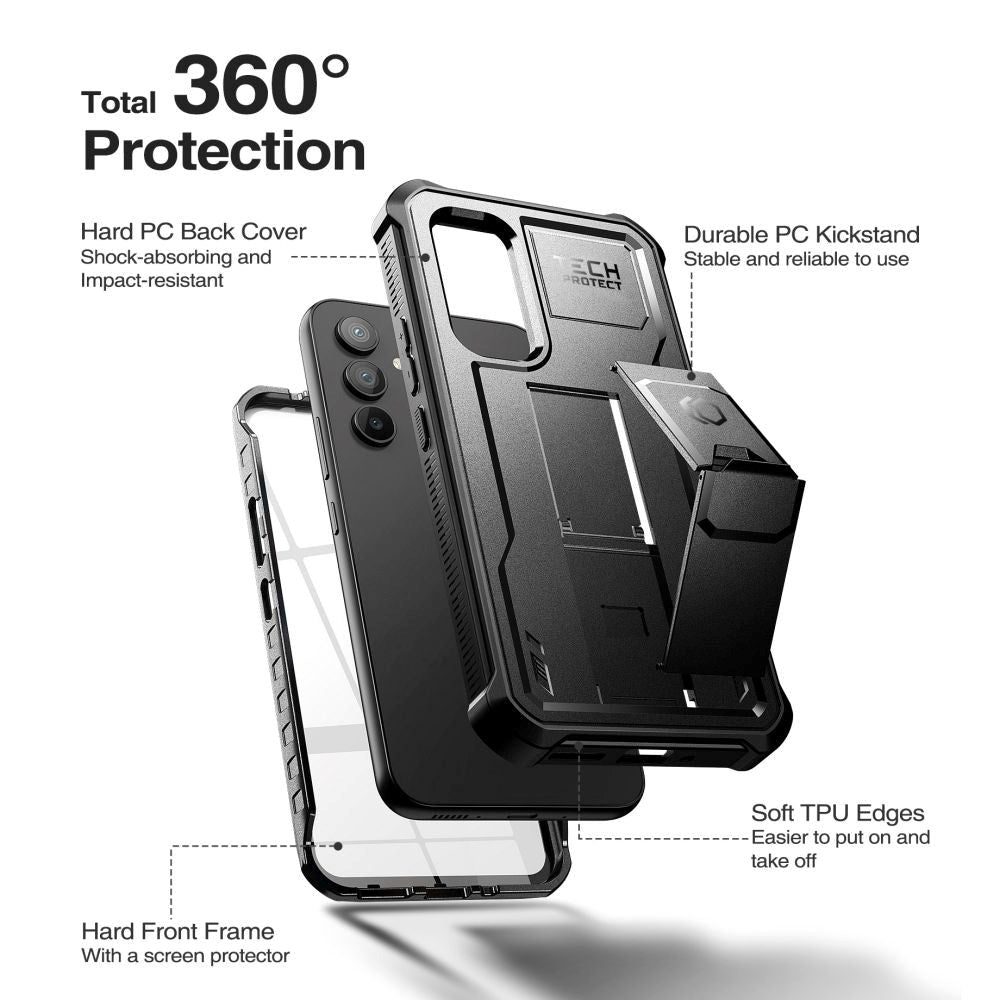 Samsung Galaxy A34 (5G) Tech-Protect Kevlar Pro Hårdt Plastik Bagside Cover m. Skærmbeskyttelse & Kickstand - Sort