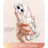 iPhone 14 Plus i-Blason Cosmo Marble Bagside Cover m. Skærmbeskyttelse - Pink