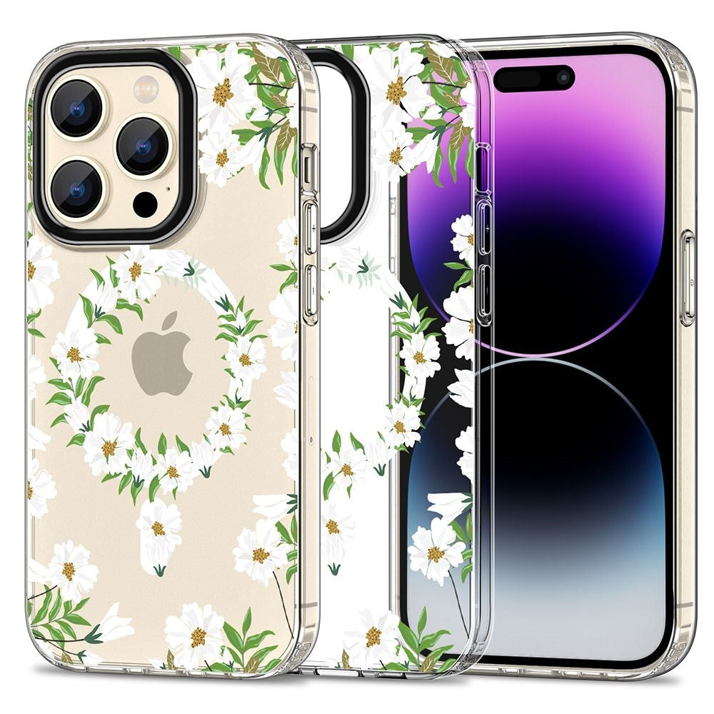 iPhone 15 Pro Max Tech-Protect MagMood Bagside Cover - MagSafe Kompatibel - White Daisy