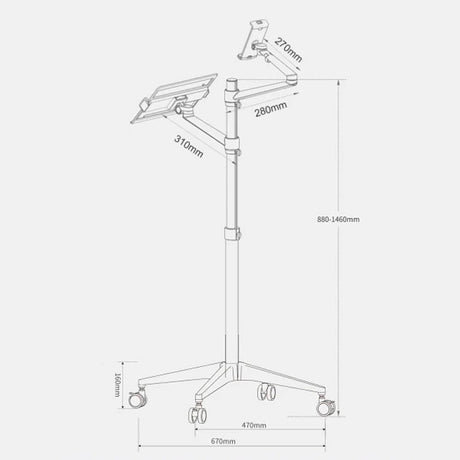 4Smarts ErgoFix H17 Universal Stander m. Hjul til Smartphone / Tablet & Laptop - Sølv
