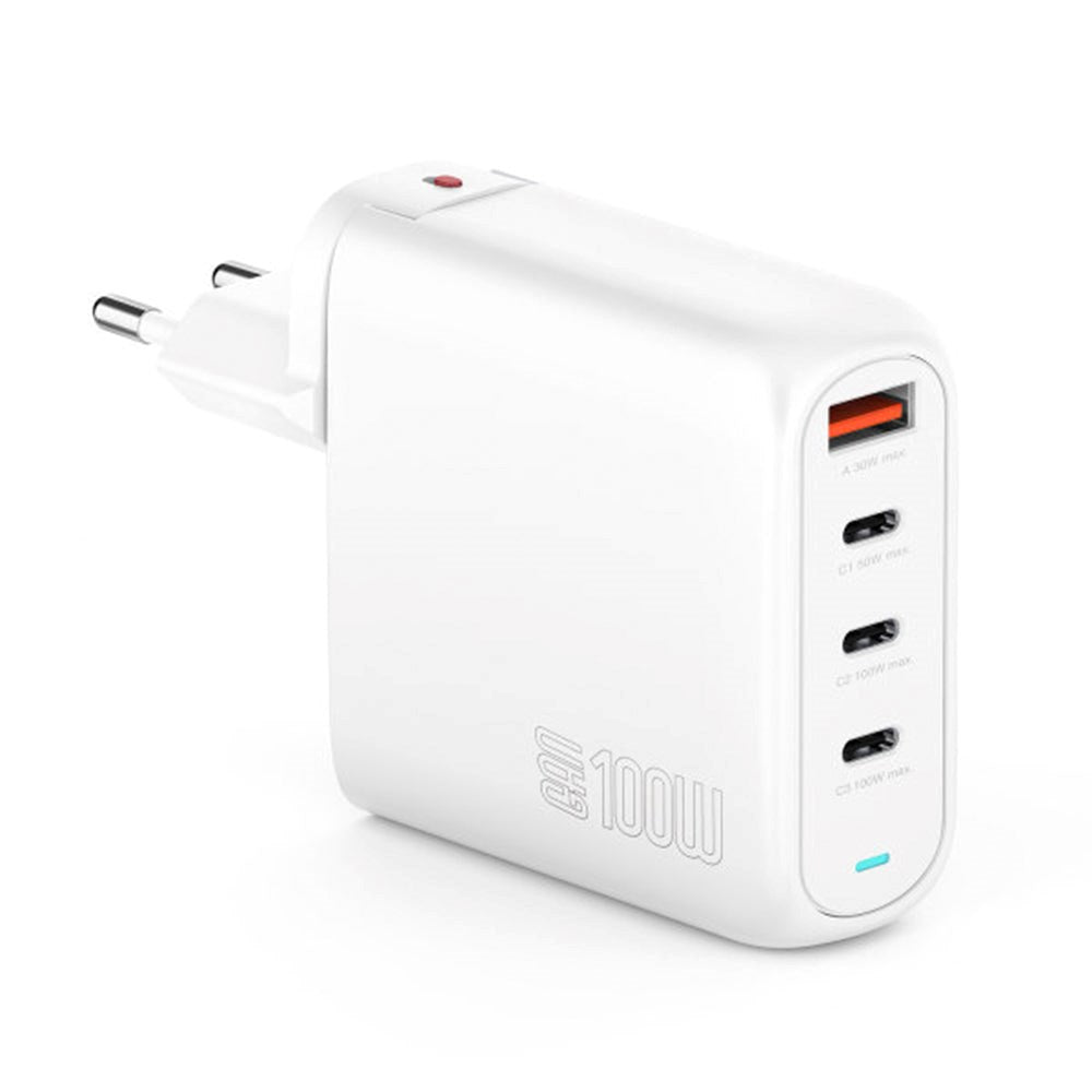 4smarts 100W PD Charger GaN Flex Pro - Vægoplader m. 1 x USB-A & 3 x USB-C - Hvid