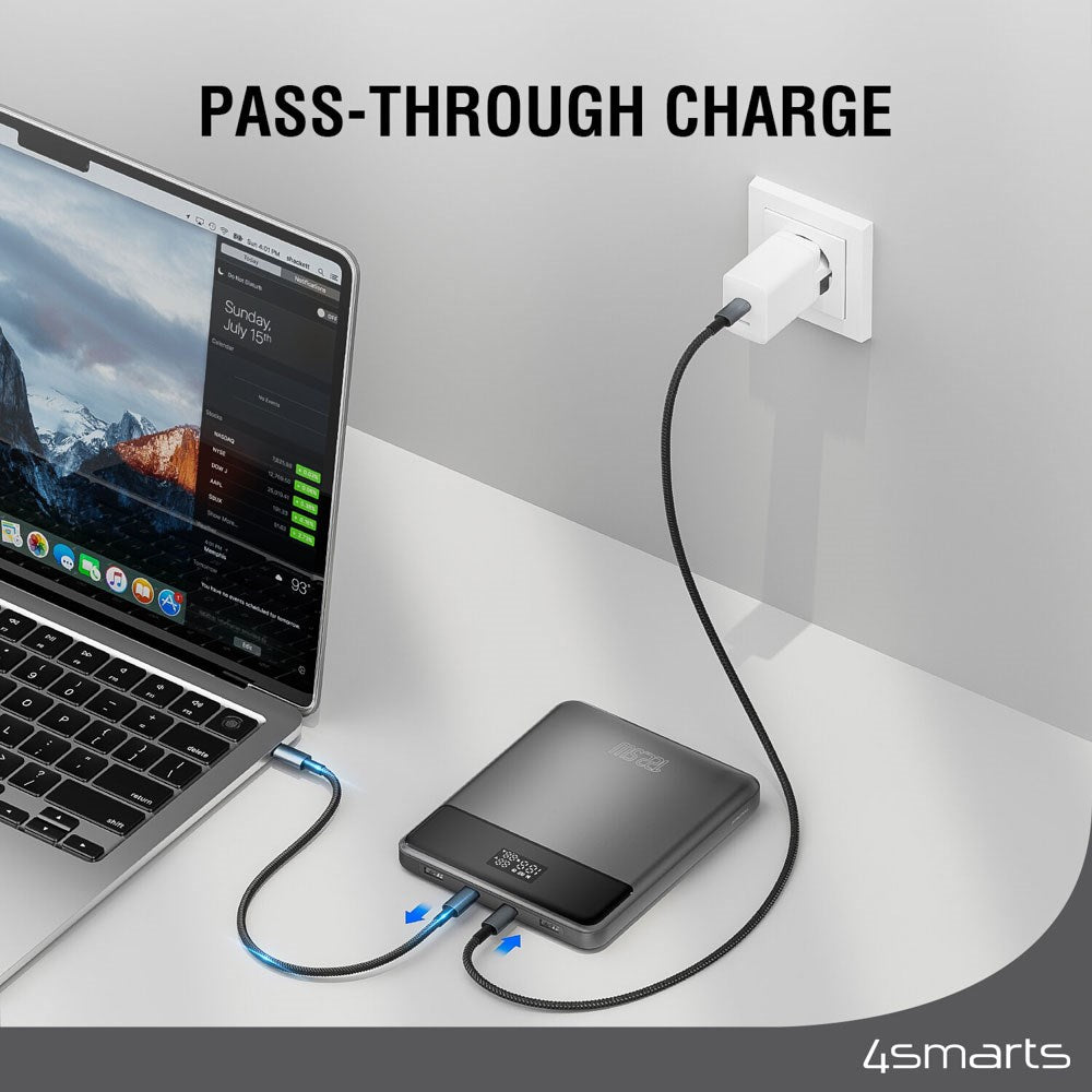 4smarts Enterprise Slim 20.000mAh Powerbank 122.5W m. USB-C Kabel - Grå