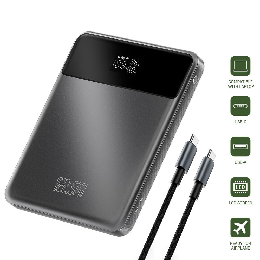 4smarts Enterprise Slim 20.000mAh Powerbank 122.5W m. USB-C Kabel - Grå