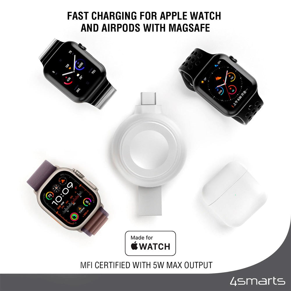 4smarts Fast Charger til Apple Watch - Sølv / Hvid